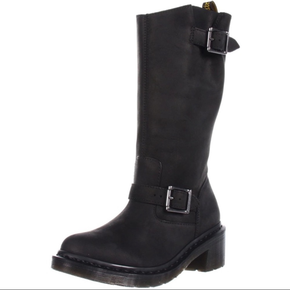 Dr. Martens Rowena Boots Leather Moto Buckles 7 Black